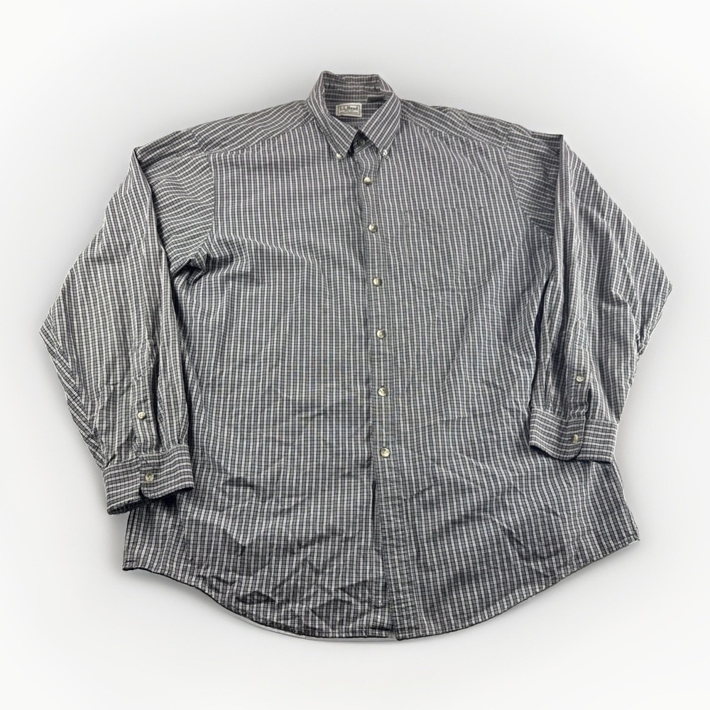 Vintage LL Bean Shirt Mens L Brown Plaid Long Sleeve Button Up Cotton OKR68 READ